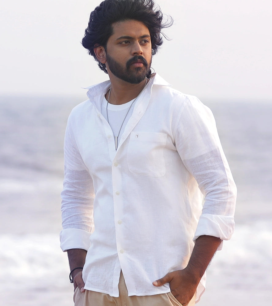 Men’s 100% European Linen White Full Sleeves Shirt