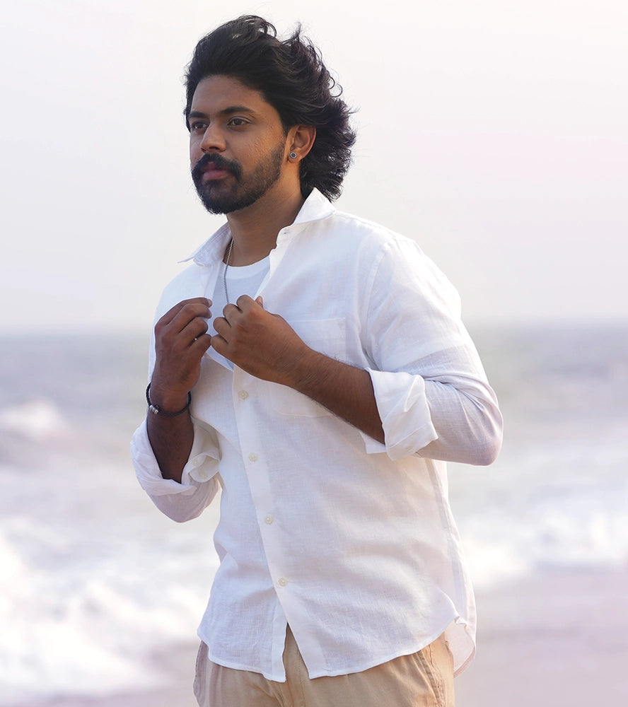 Men’s 100% European Linen White Full Sleeves Shirt