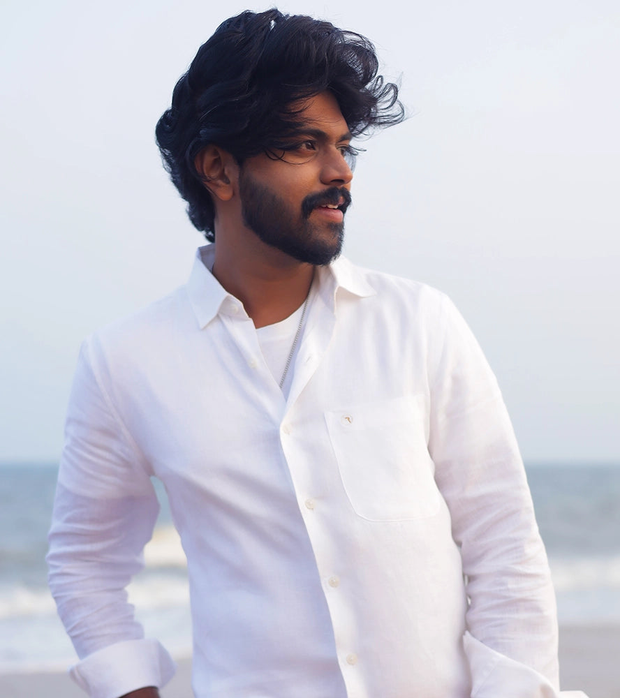 Men’s 100% European Linen White Full Sleeves Shirt