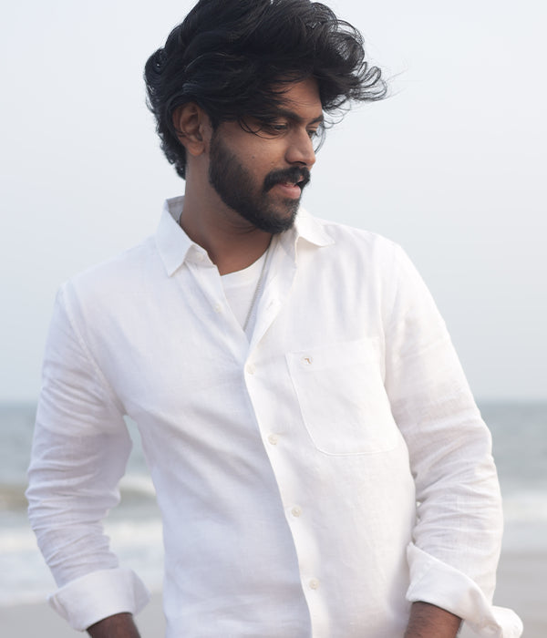 linen men’s shirt with soft blurred background