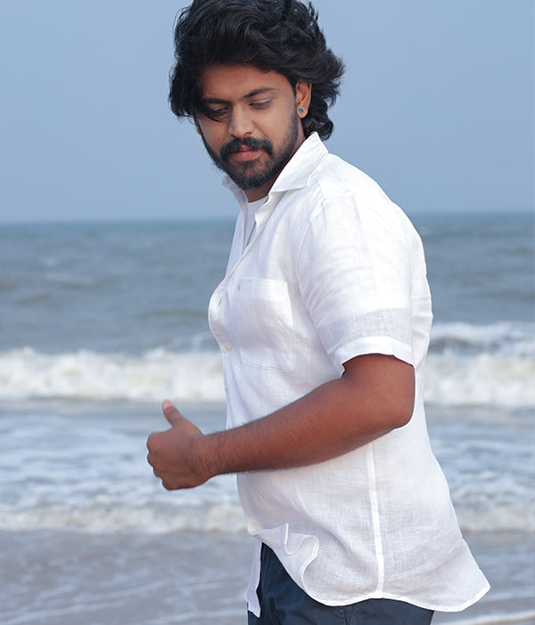 short-sleeve pure linen shirt