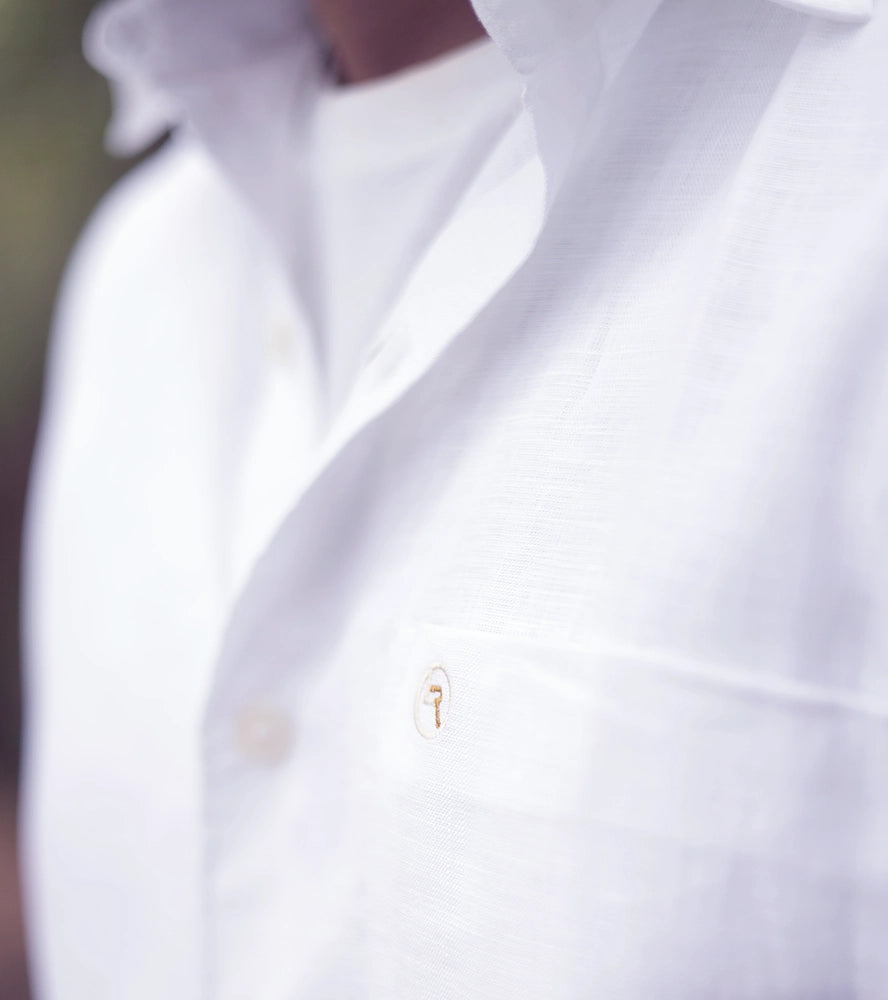 Men’s 100% European Linen White Short Sleeve Shirt