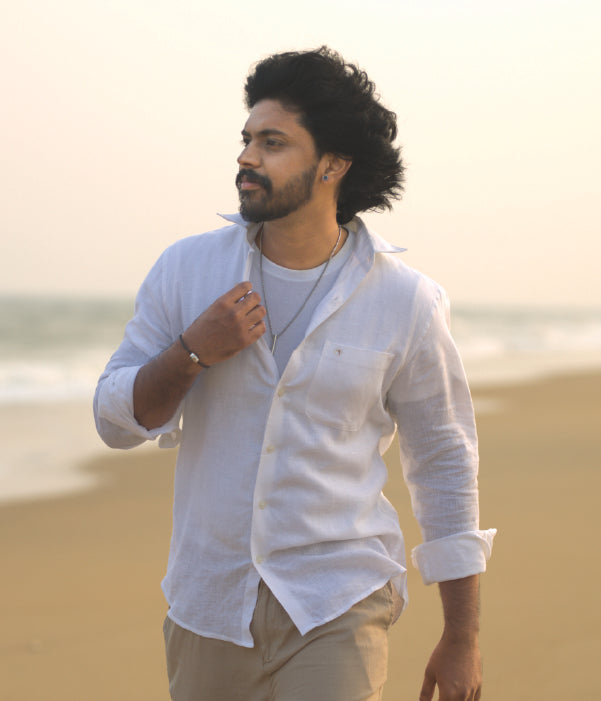 Men’s Full Sleeve White European Linen Shirt — 100% Pure Linen