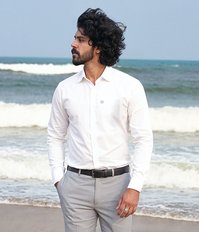 buy Mens Full sleeve white european linen shirts online with linenRaj