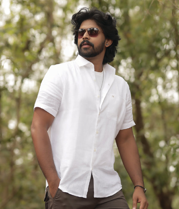 male white linen shirt